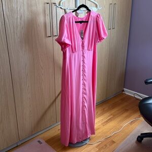 J. Crew Vibrant Pink Silk V-Neck Dress